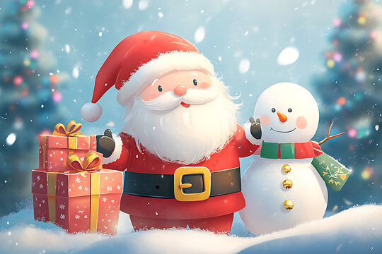 Merry Christmas Illustrationtypography Santa Cluas Rendier Snowmen Gifts kids