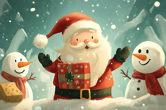 Merry Christmas Illustrationtypography Santa Cluas Rendier Snowmen Gifts kids