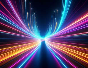 neon futuristic stream of flashes on dark background