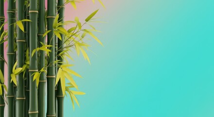 Naklejka premium Several bamboo stalks with green leaves against gradient background