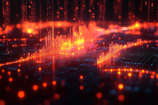 Dynamic stock market trading visualization with a rising graph trend showcasing market activity and growth metrics