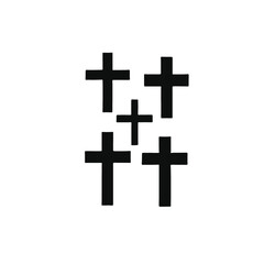 Four black Christian crosses of varying sizes and designs