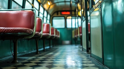 Fototapeta premium Explore the restored vintage bus interior a closeup of timeless design and nostalgic charm