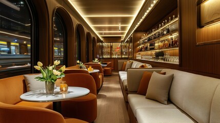 Fototapeta premium Experience luxurious comfort unveiling premium amenities in a high-end train lounge