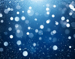 bokeh white lights and snowfall winter scene with deep blue background