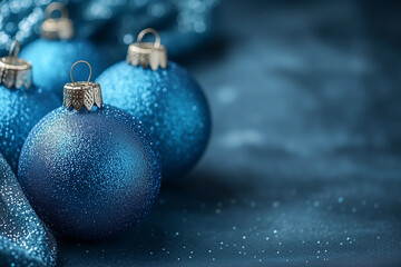 Sparkling blue Christmas balls create a festive atmosphere on a soft background, perfect for holiday decorations and crafts
