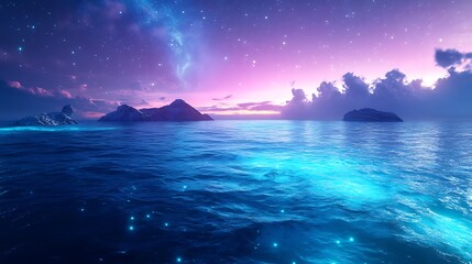 Glowing marine landscape with bioluminescent creatures and plants image