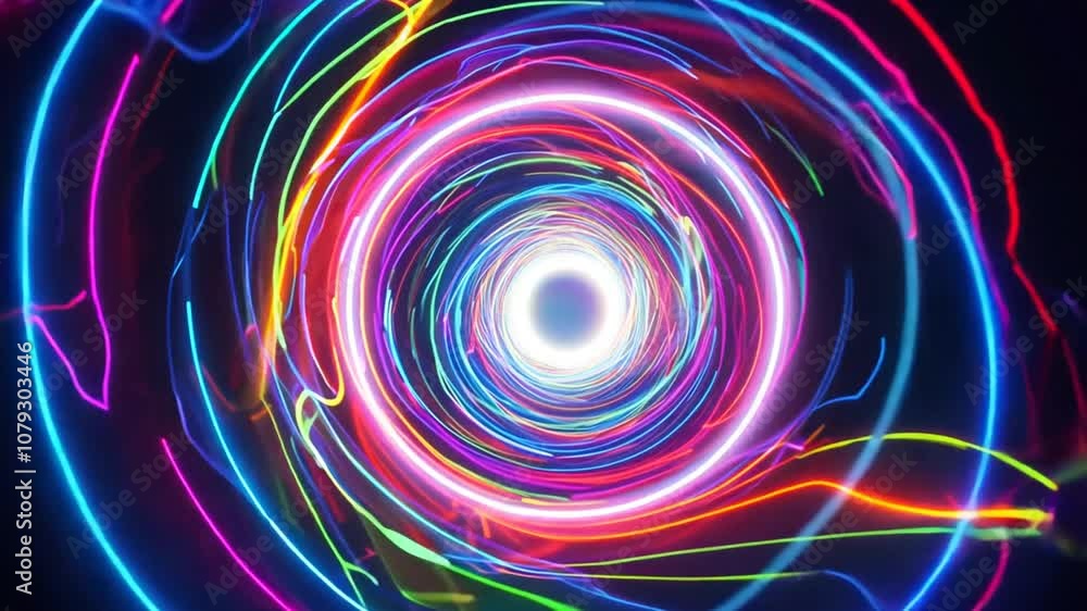 Poster multicolor spiral vortex light with neon lines in abstract pattern generative ai