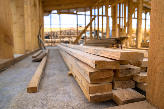 Construction works, building a house with wood