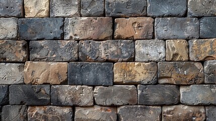 Fototapeta premium Weathered brick wall, rustic earthy tones, aged industrial texture, bold and rugged design, high-resolution pattern, artisan architectural element