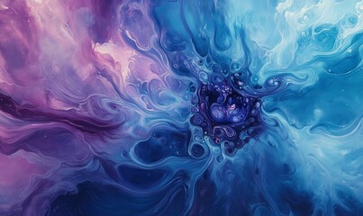 Obraz premium A vibrant, abstract image of a blue and purple splash with a swirling, organic pattern in the center, reminiscent of a flower or a cell