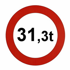 Illustration des Stra&szlig;enverkehrszeichens "Maximal zul&auml;ssiges Gesamtgewicht 31,3t"	