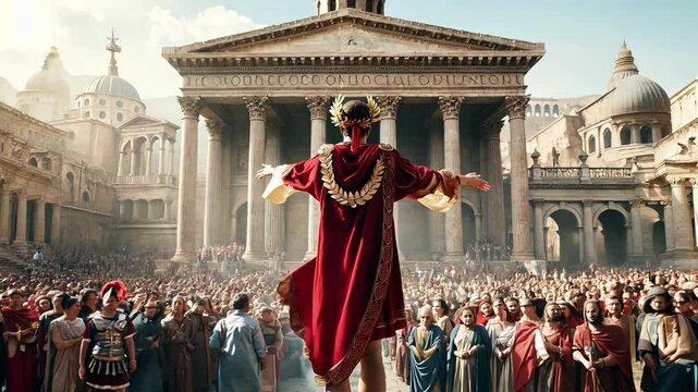 Roman Emperor Walking Toward the Crowd