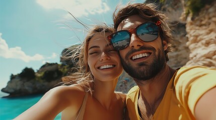 Obraz premium Couple Traveling and Taking a Selfie on Vacation