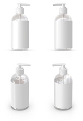 3D render of a blank cylindrical glass bottle with a white dispenser pump.
