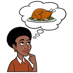 Black Woman thinking about Thanksgiving Dinner