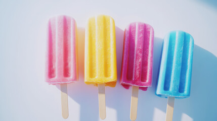 Vibrant summer treats with colorful ice cream popsicles in studio setting