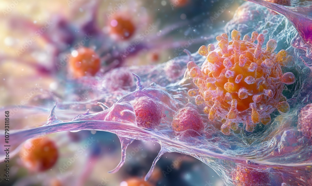 Poster create an image of a microscopic view of a network of healthy human cells