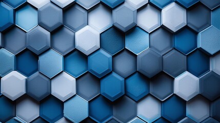 Naklejka premium Blue hexagonal pattern, 3D abstract geometric design, high-resolution hexagons, futuristic texture, cool modern background, minimalistic decor, layered shapes
