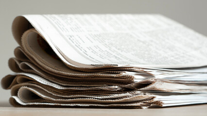 Pile of newspapers stacks on table