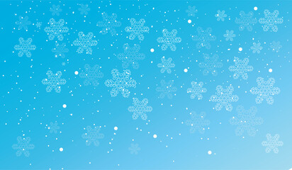 Snowflakes winter dust ice particles. Snowfall weather white teal blue background. Many snowflakes january theme. Snow hurricane scenery, Magic nature fantasy snowfall.