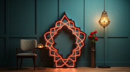 vector realistic isolated image of neon sign of Ramadan