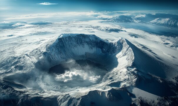 Aerial image of Mount Erebus Antarctica with Erebus bay in the foreground