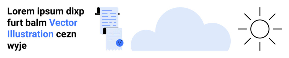 Cloud, sun, and checklist document. Ideal for web design, app interface, cloud services, business presentations, educational content, marketing materials, and infographics. Landing page