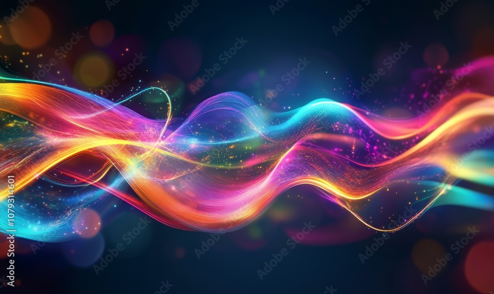 Poster colorful motion elements with neon led illumination waves. abstract futuristic background