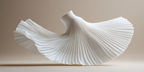 Elegant White Vase With Ribbed Texture Gracefully Displayed on a Neutral Background, Showcasing Modern Design Elements and Artistic Craftsmanship