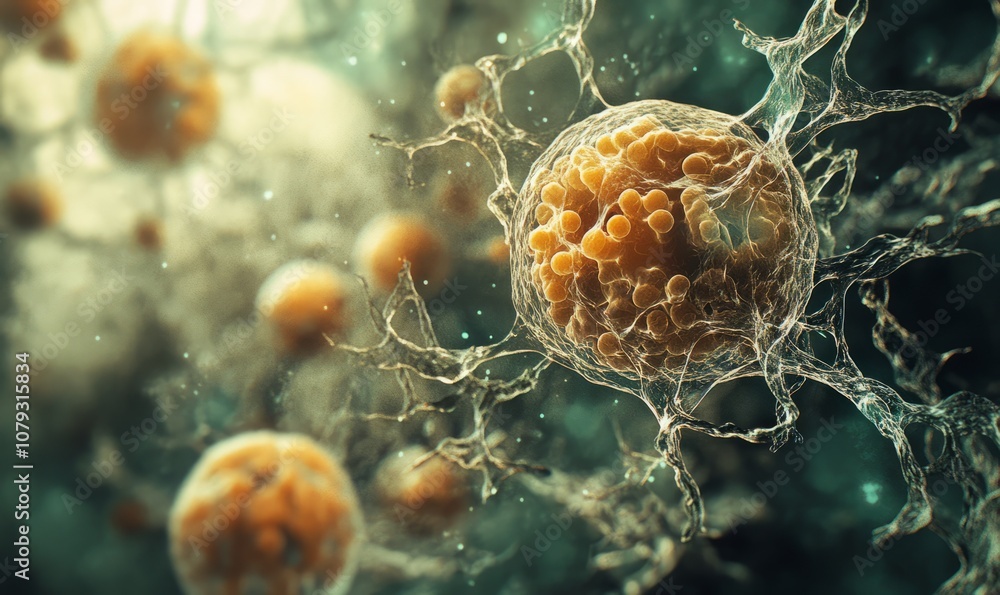 Poster create an image of a microscopic view of a network of healthy human cells