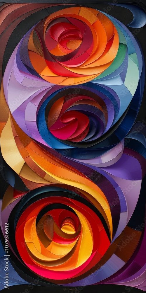 Poster vibrant abstract artwork featuring swirling colorful spirals encapsulating a modern artistic express