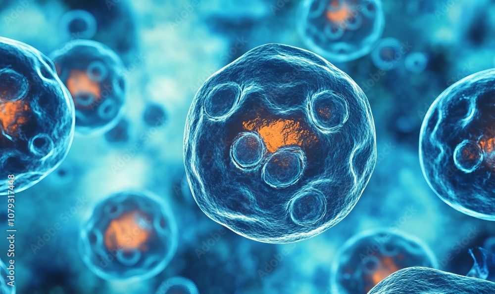 Poster create an image of a microscopic view of a network of healthy human cells