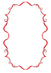 Watercolor Christmas bohemian frame with hand draw ribbon, bow, pine branch, berry and flowers, isolated on white background