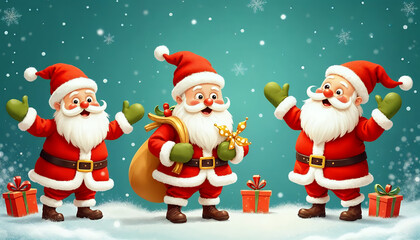 Santa Claus abstract background winter holidays, Collection of cute Christmas Santa Claus isolated