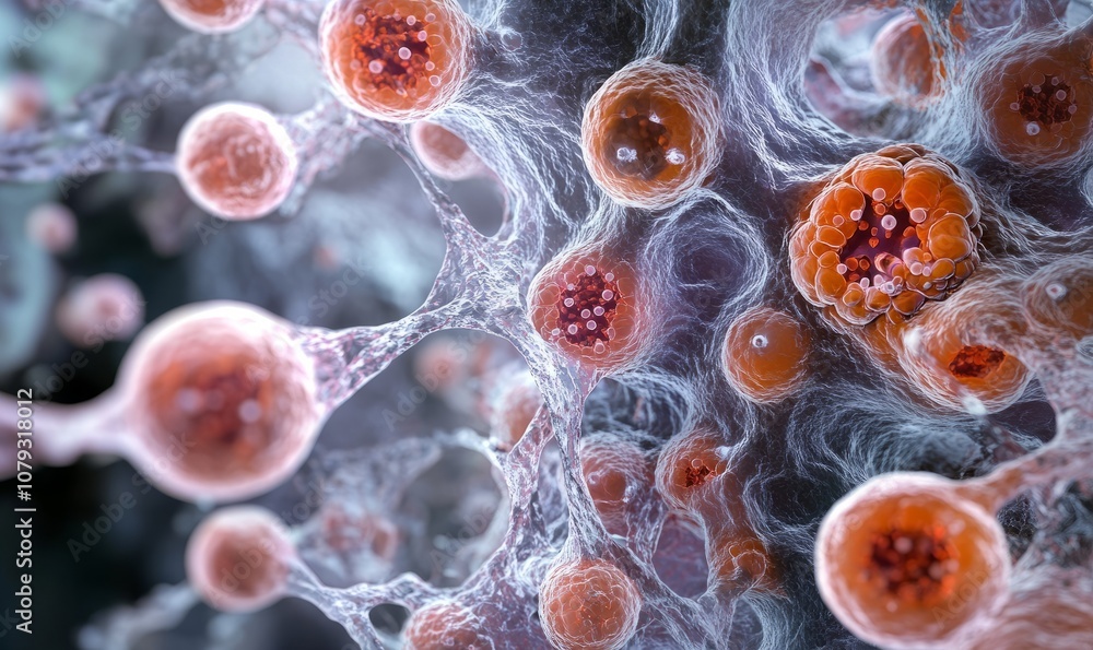 Poster create an image of a microscopic view of a network of healthy human cells