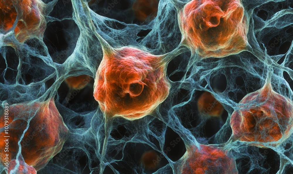 Aufkleber create an image of a microscopic view of a network of healthy human cells