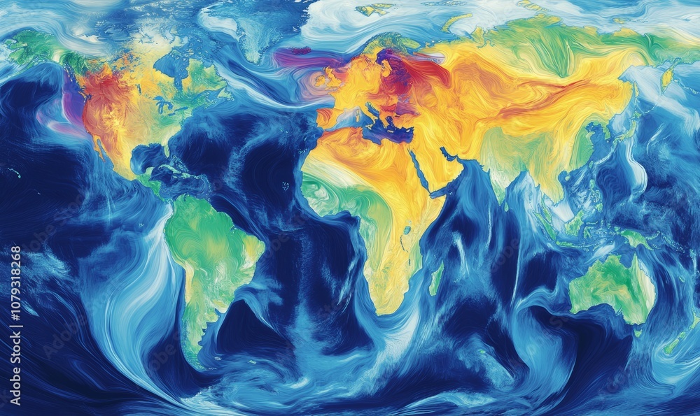 Aufkleber detailed heatmap of global weather patterns, with swirling colors representing temperature variation