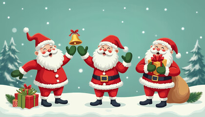 Santa Claus abstract background winter holidays, Collection of cute Christmas Santa Claus isolated