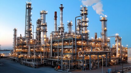 Fototapeta premium AI in oil refinery operations, optimizing fuel production and chemical yields