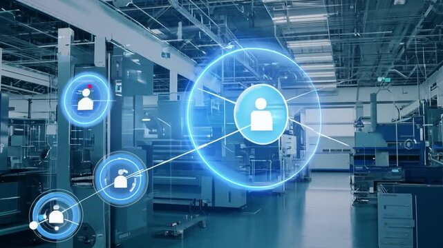 Modern Factory With Digital Motion Graphics & Connectivity Generative AI