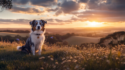 Obraz premium Australian Shepherd Celebrating Australia Day in Scenic Landscape