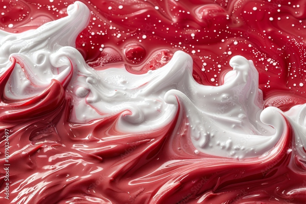 Aufkleber swirling red and white paint forms a mesmerizing, chaotic pattern that captivates the viewer in a vi
