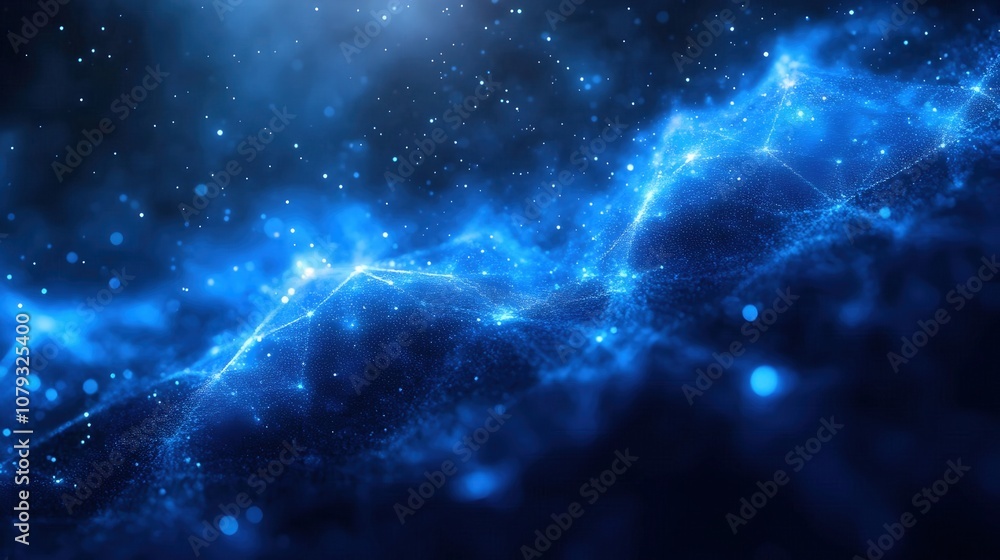 Poster abstract blue particle wave background - 3d render