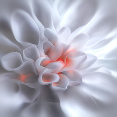 Fototapeta premium Ethereal flower with translucent petals and a warm orange glow in the center in a futuristic style