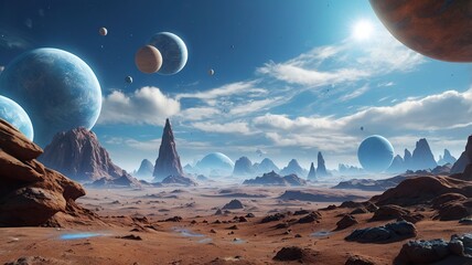 space landscape with a view of the planets in space