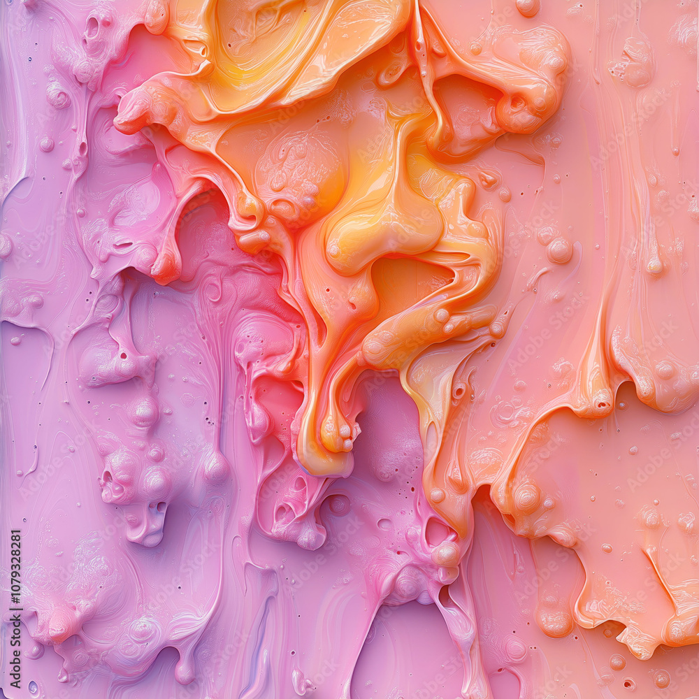 Poster abstract illustration with flowing, undulating shapes of a colorful surface in soft pink-orange tone