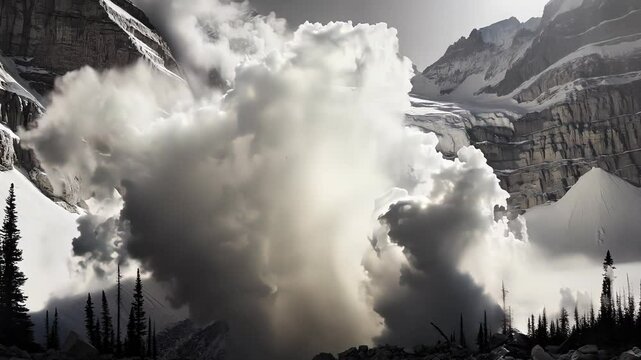 Avalanche thundering down a mountain slope