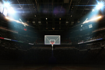 Basketball arena with basketball hoop with floodlights, creative idea. Sport game, concept. Winner. Basketball championship © alones