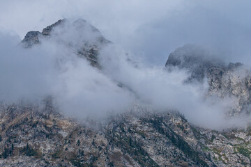 Cloud shrouded mountains in Grand Teton National Park